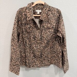 Christopher & Banks Brown XL Floral Button Front Jacket Cotton Stretch Fall